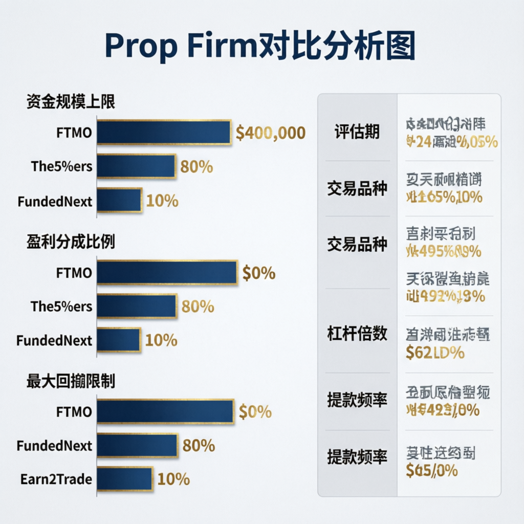 Prop firm comparison analysis chart showing fees and profit splits