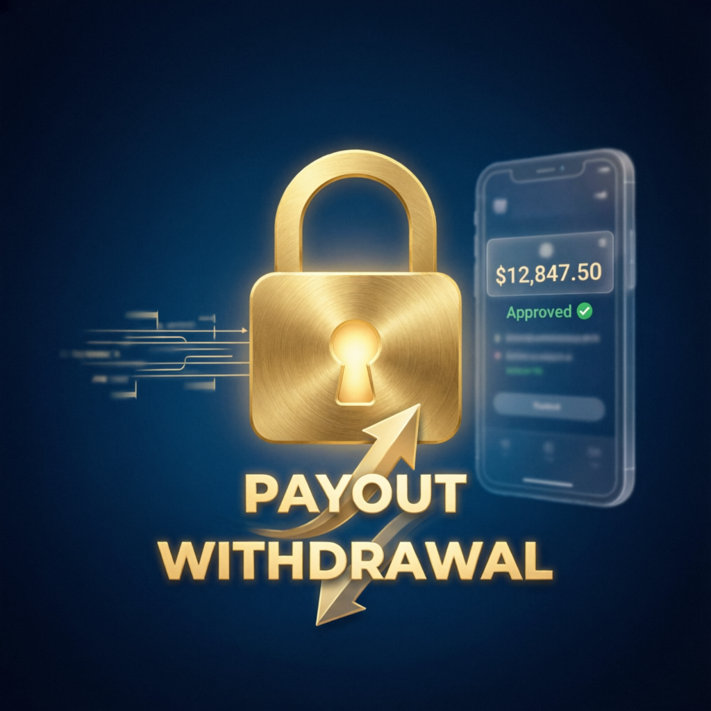 Secure payout withdrawal with gold padlock and mobile approval