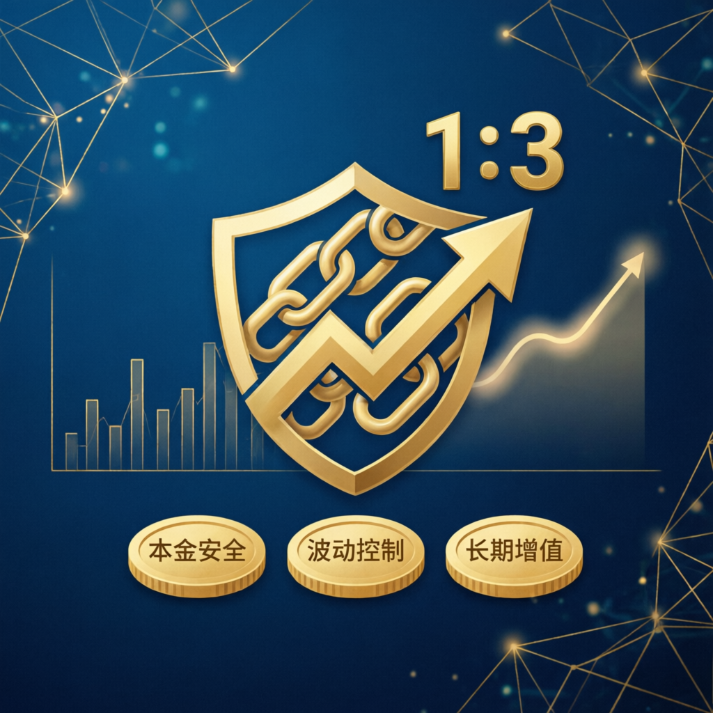 Risk management shield with 1:3 risk reward ratio illustration