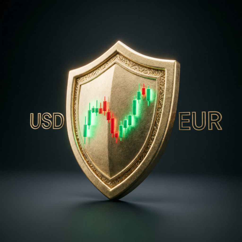 Risk management shield protecting forex trading positions