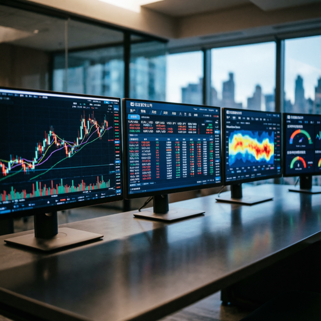 Professional Forex Trading Desk with Multiple Monitors