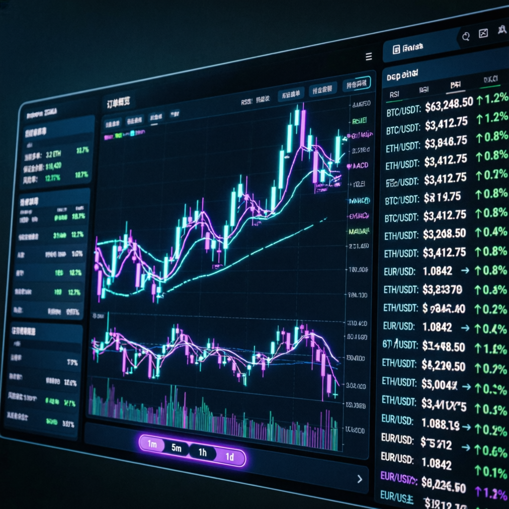 Advanced trading analytics dashboard with candlestick charts