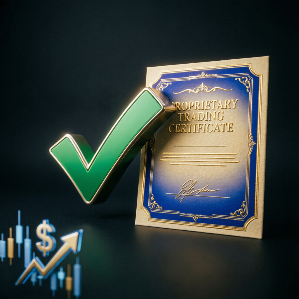 Proprietary trading certificate with success checkmark