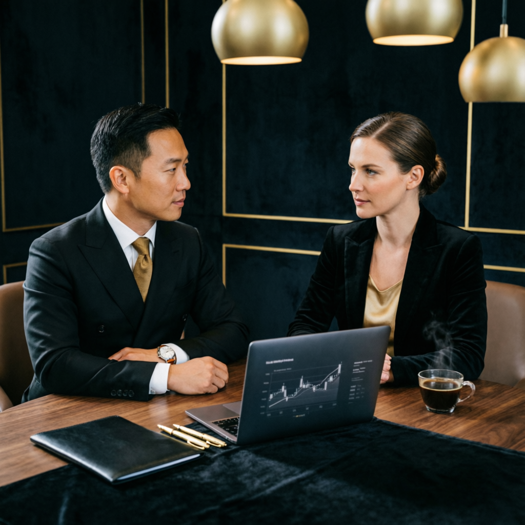 Professional financial consultation between trader and funded account manager