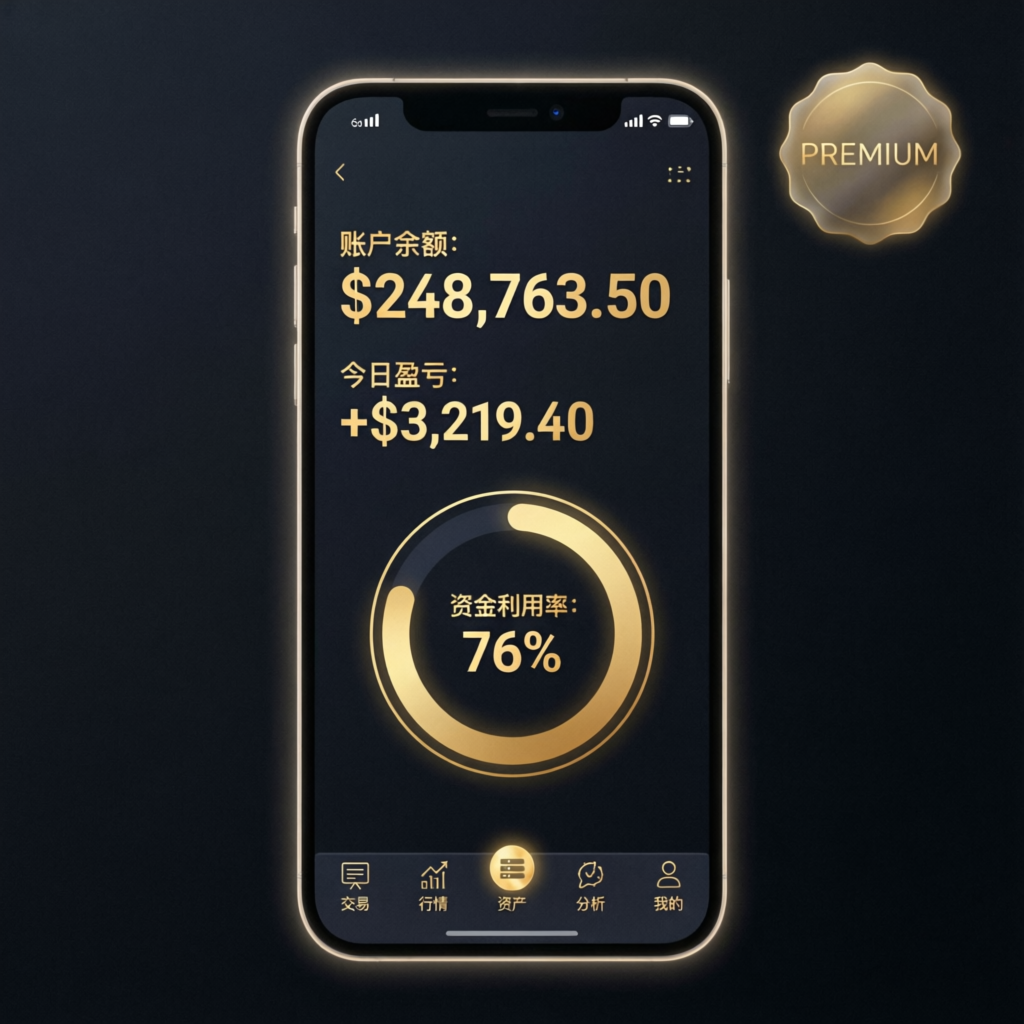 Mobile trading app showing funded account profits and performance metrics