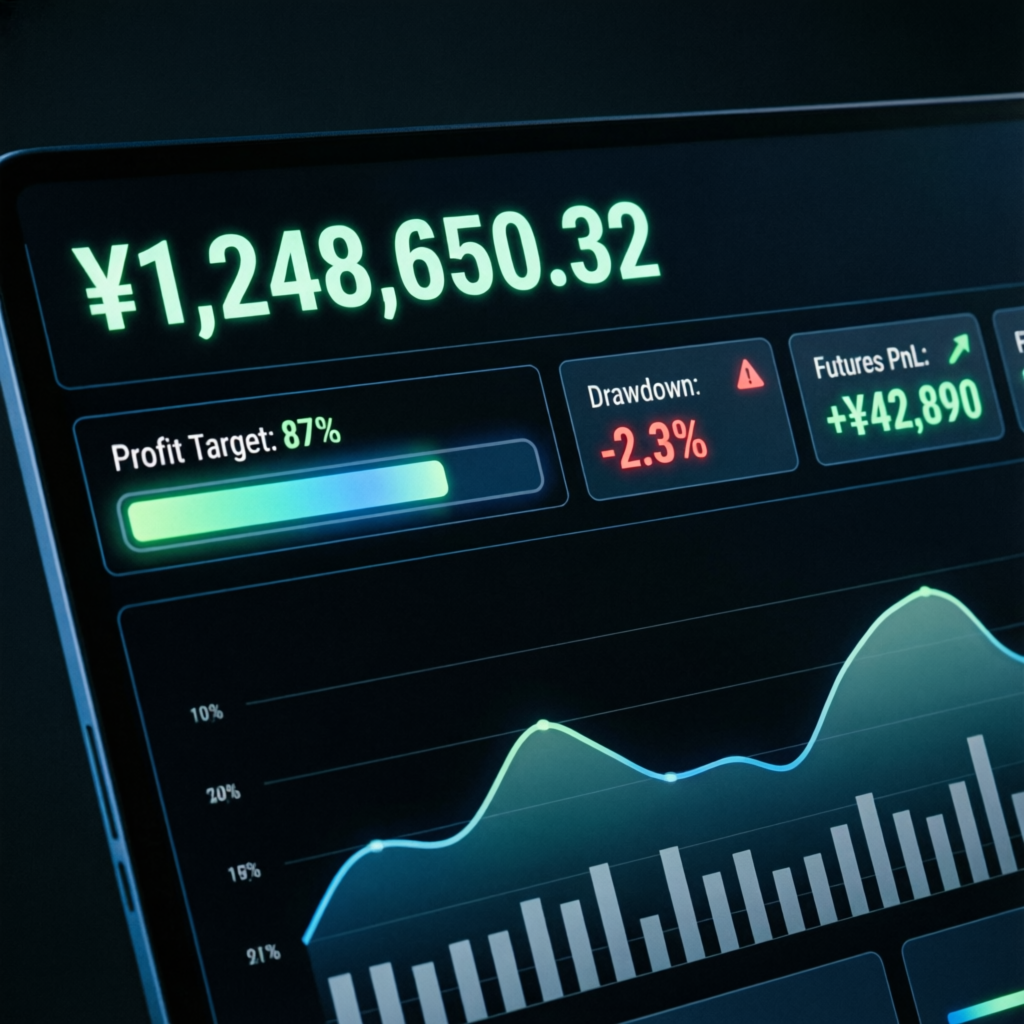 Topstep Trading Combine dashboard showing profit target and drawdown metrics