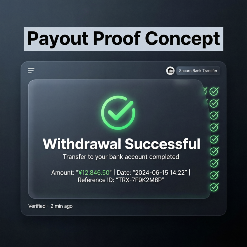 Payout proof concept showing successful withdrawal