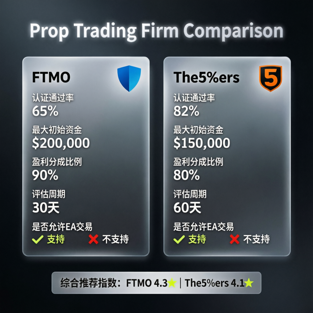 Prop firm comparison showing different features