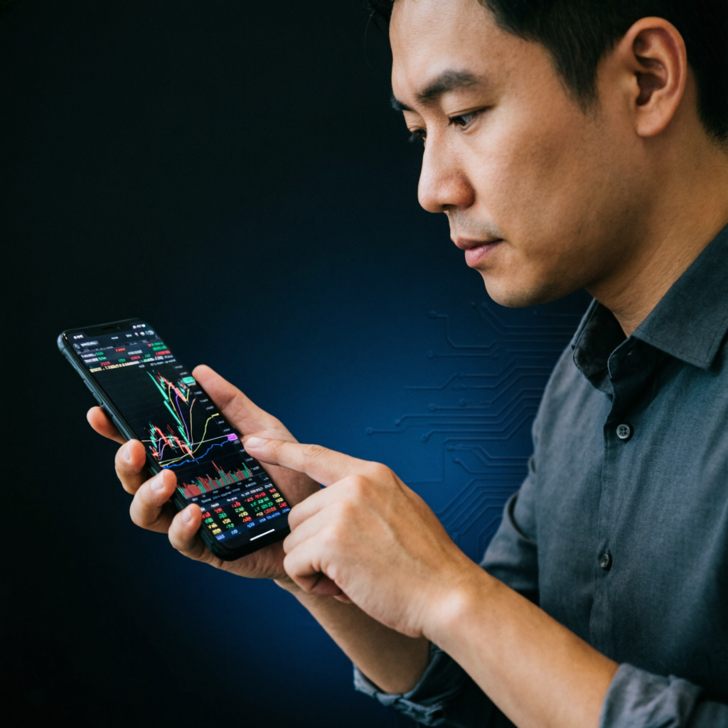 Mobile trading on smartphone showing futures charts