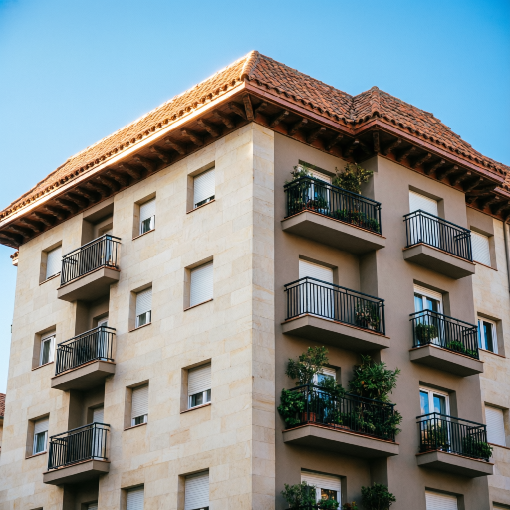 Edificio de viviendas con tejado rehabilitado