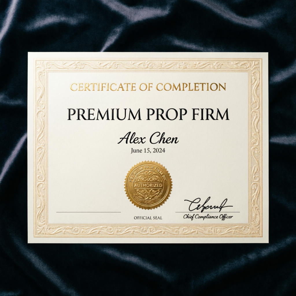 Premium prop firm completion certificate - PFM Capitals successful pass
