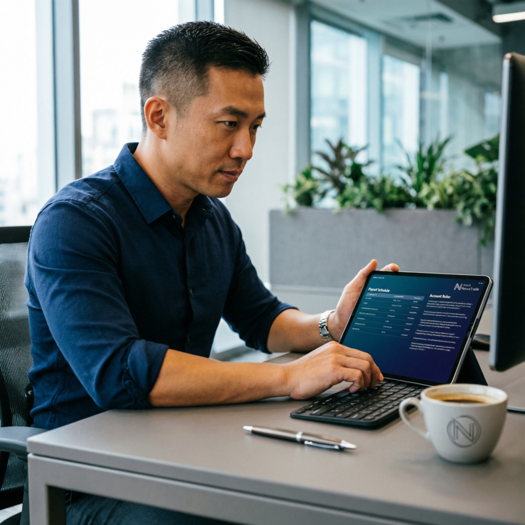 Professional trader reviewing payout schedule