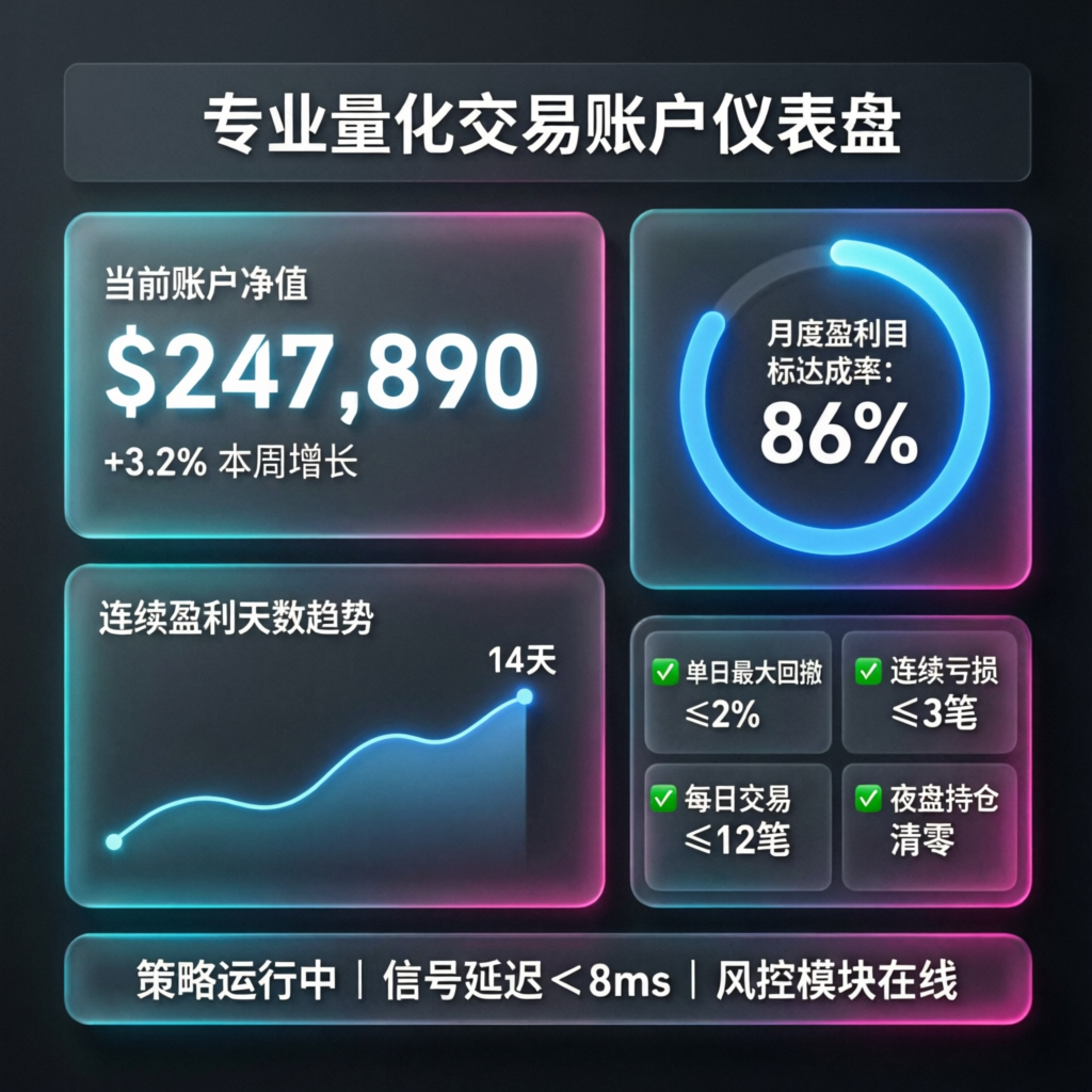 Abstract digital dashboard showing prop trading metrics