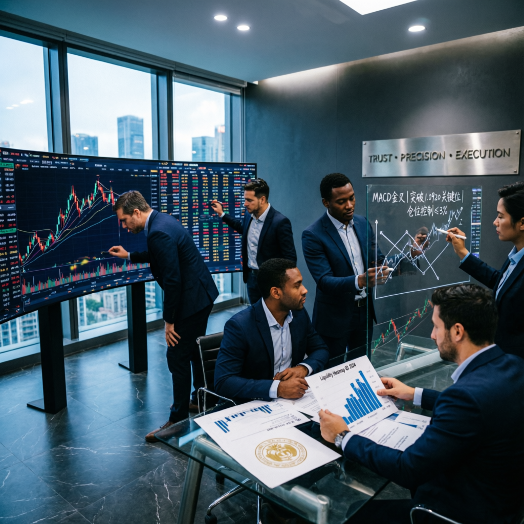 Professional trading team at PFM Capitals analyzing XAUUSD charts and managing prop firm accounts
