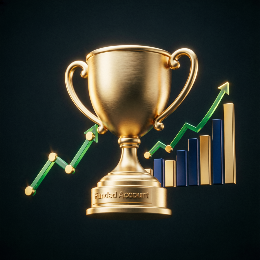 Golden trophy representing funded account success and prop firm challenge achievement