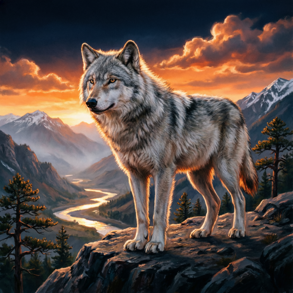 Neukgu the lone wolf at sunset