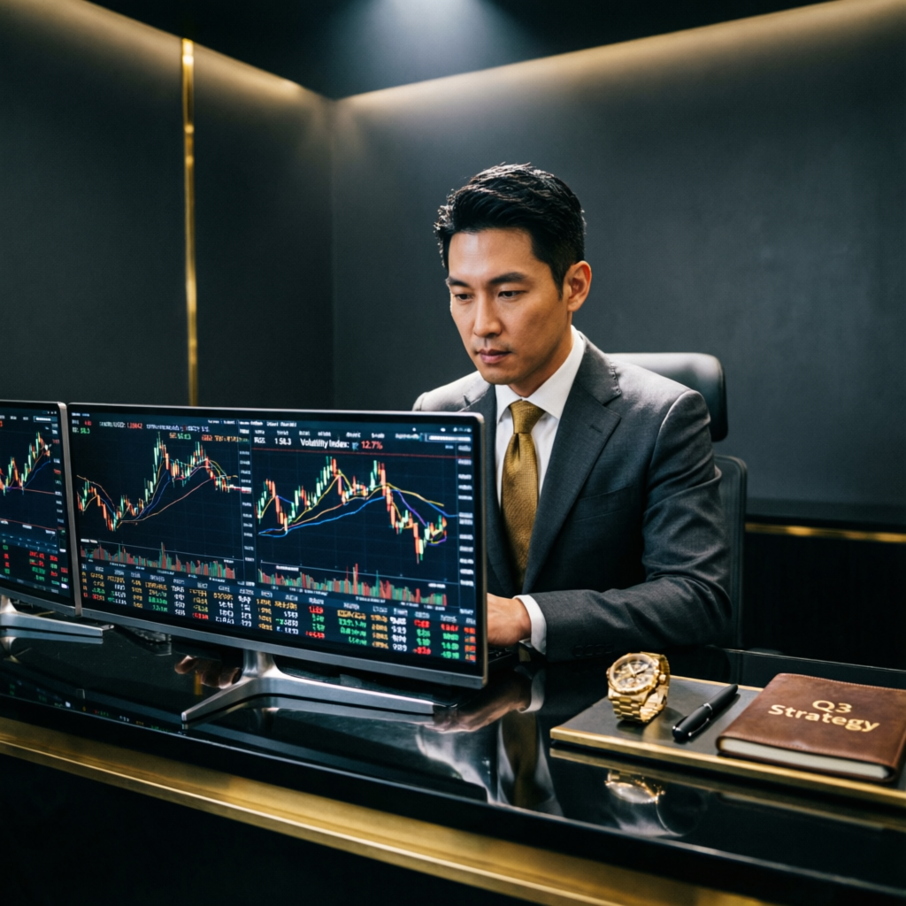 Professional trader at luxury trading desk