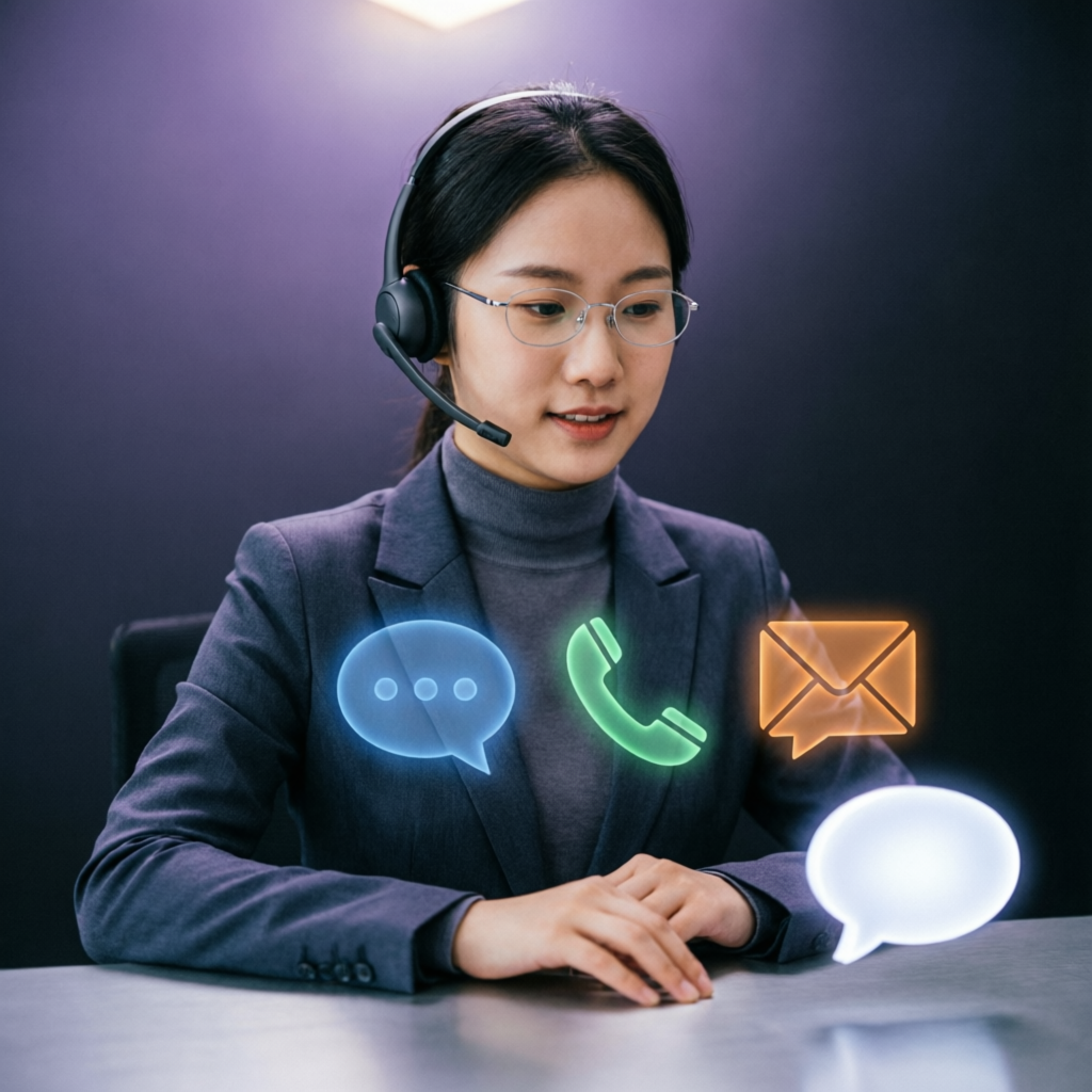 Professional customer support team with communication tools