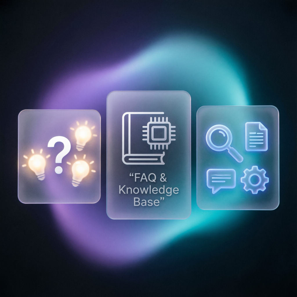 FAQ and knowledge base concept with question marks and lightbulbs