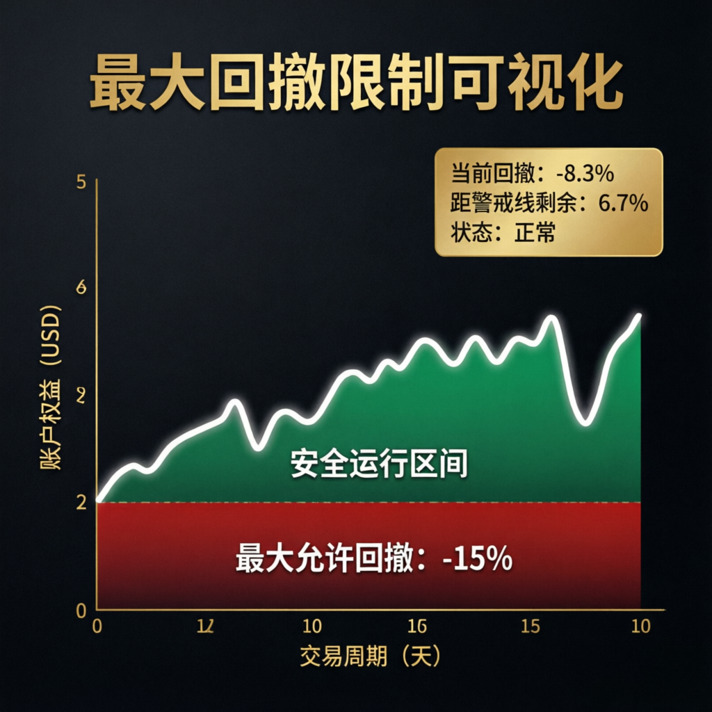Maximum drawdown limit visualization showing safe zone and danger zone for Topstep accounts