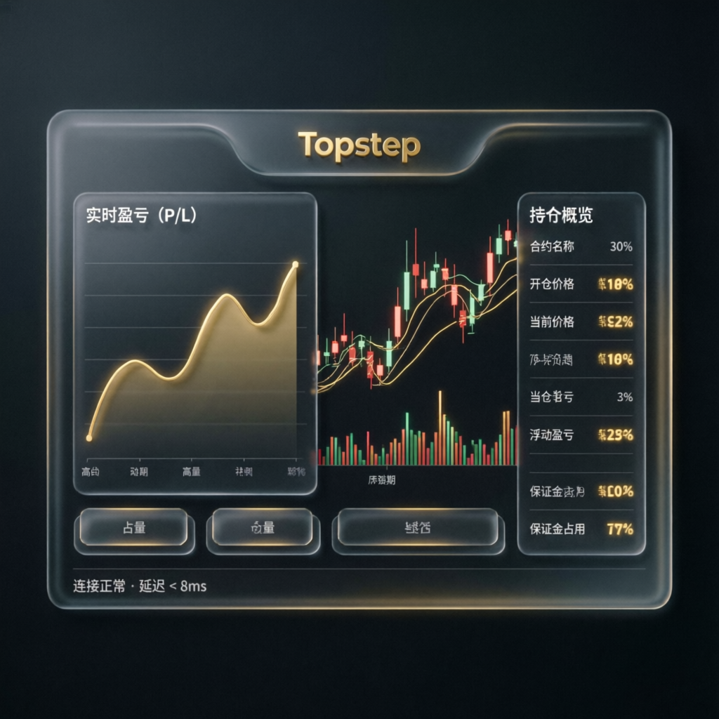 Topstep trading dashboard showing real-time P/L and account metrics