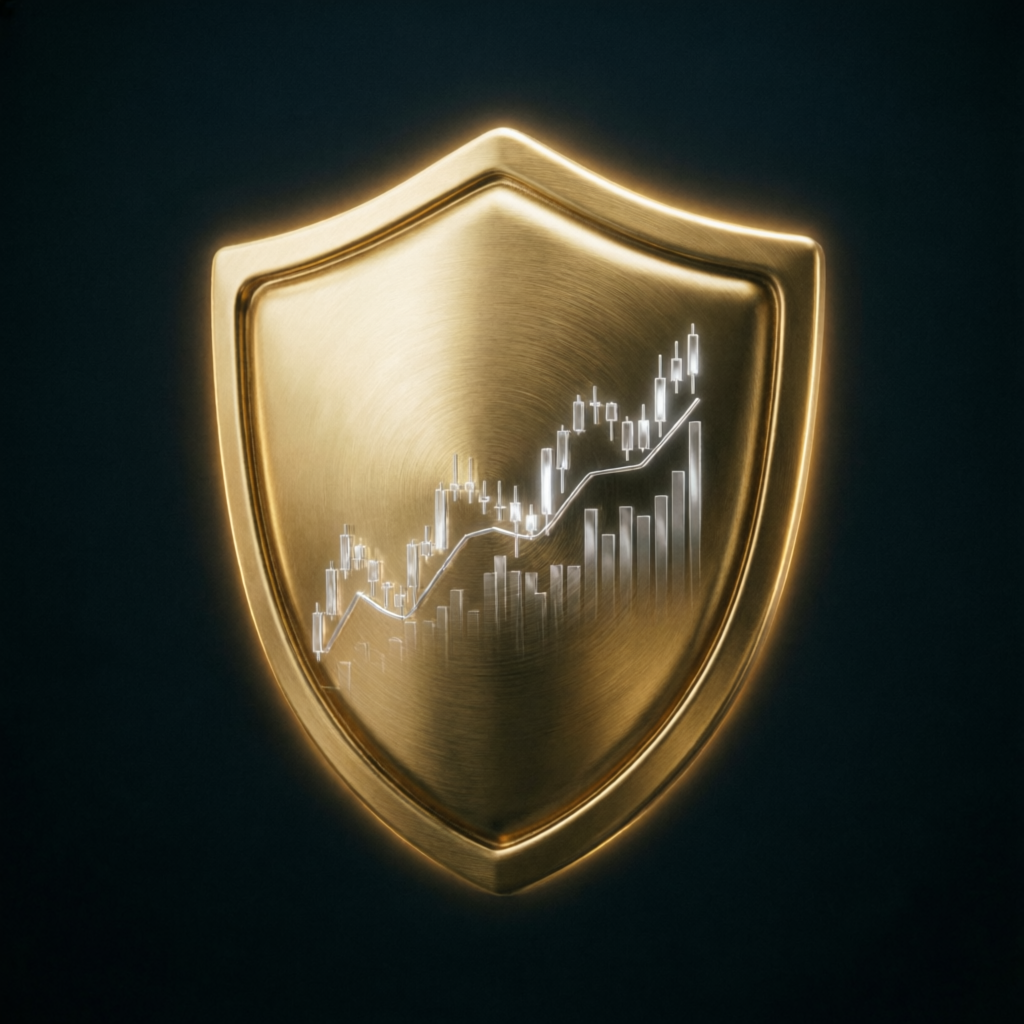 Golden shield protecting trading charts representing Topstep maximum loss limit risk management