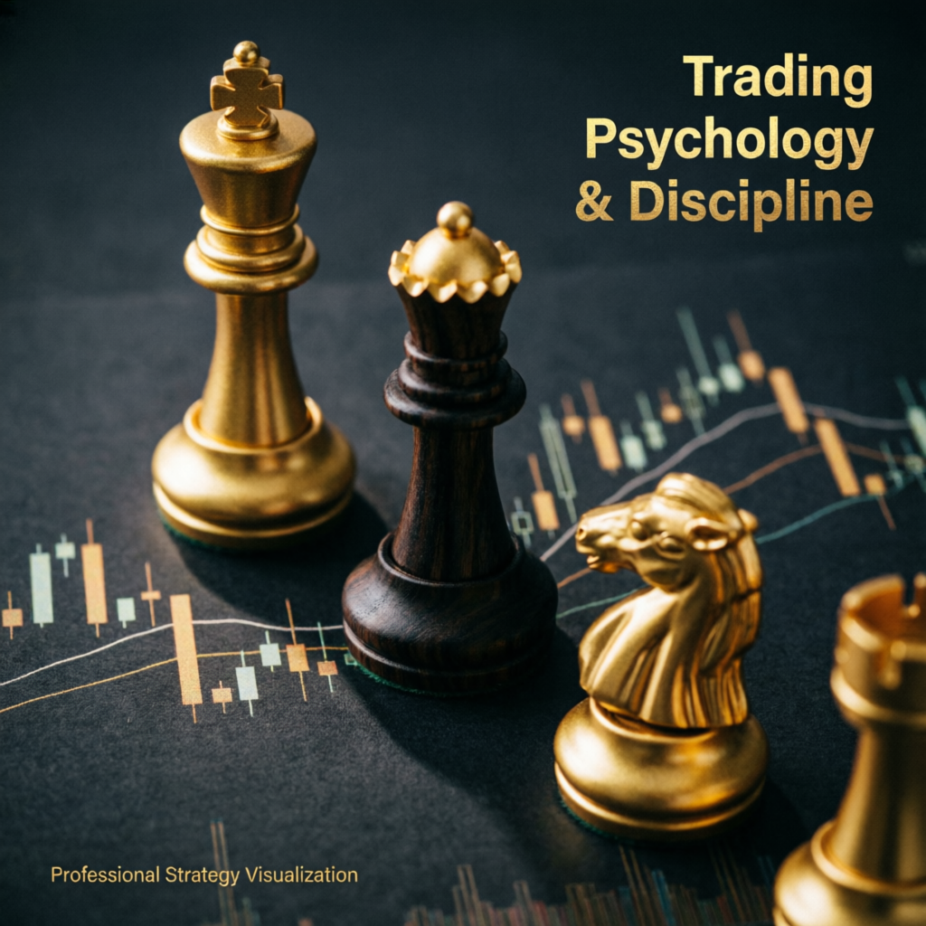 Trading psychology and discipline concept with chess pieces representing strategic Topstep challenge passing