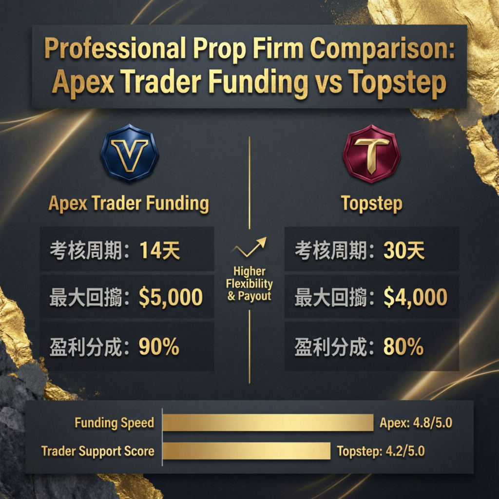 Professional comparison chart between Apex Trader Funding and Topstep prop firms