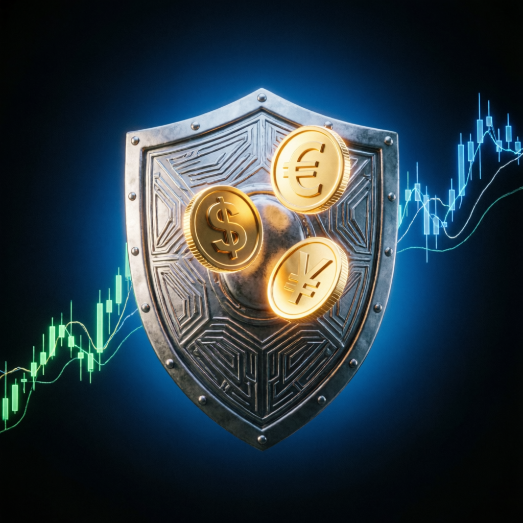 Risk management shield protecting forex trading capital