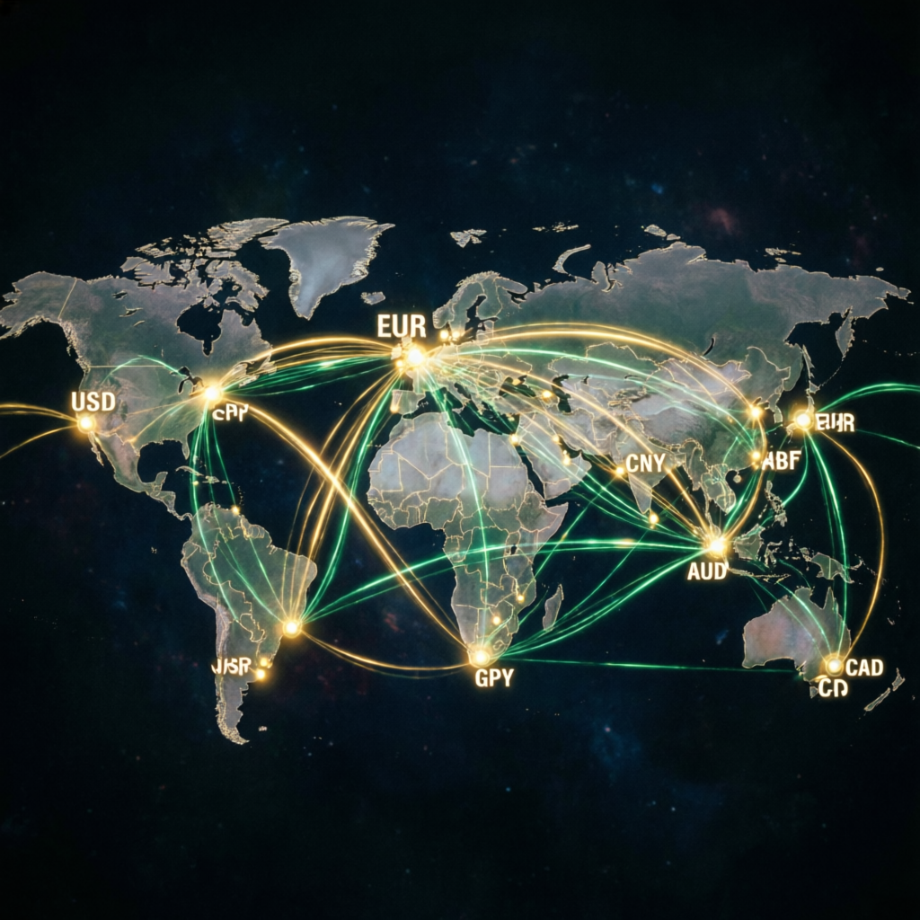 Global forex market network connecting traders worldwide