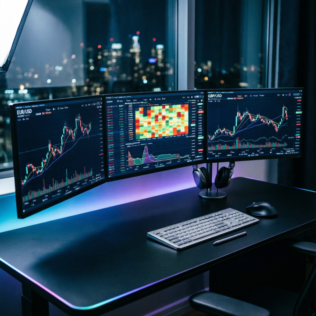 Premium multi-monitor trading setup for professional forex trading
