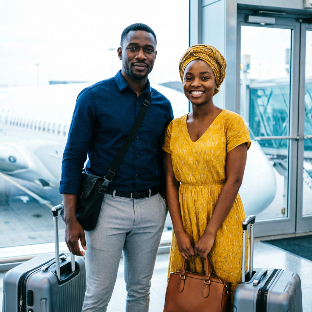 African couple at airport