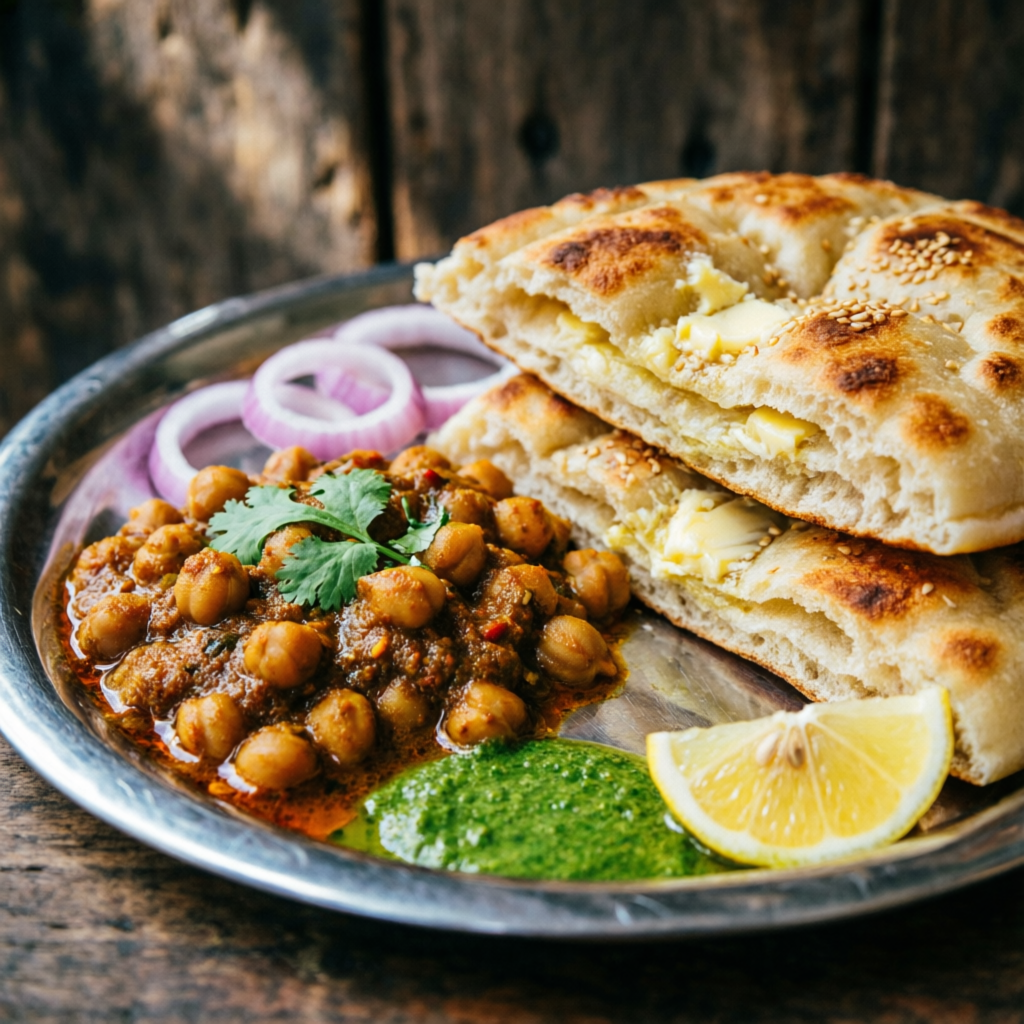 Chole Kulche with onions and green chutney — best chole kulche in Jaspur Kashipur Road