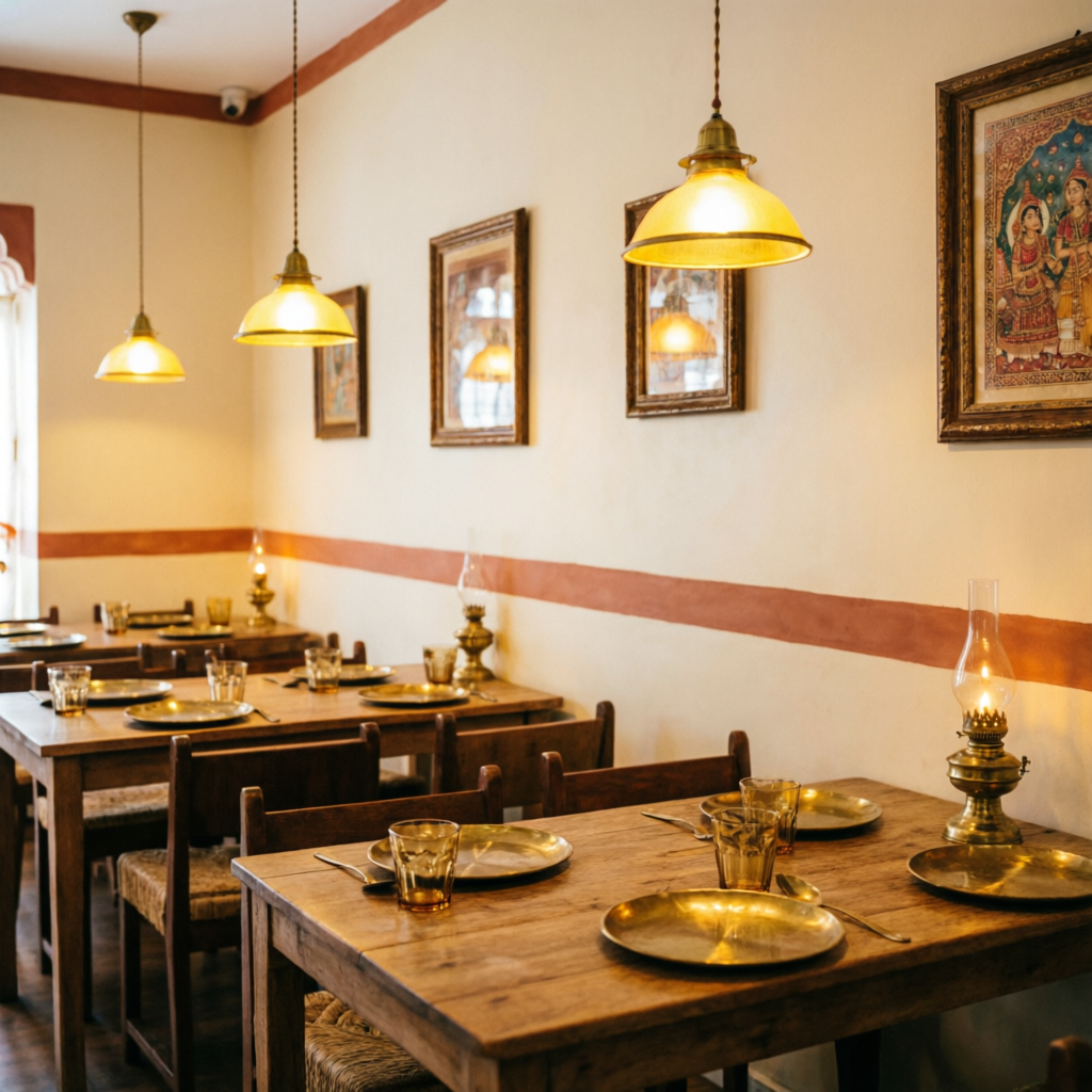 Comfortable dining area interior of best family restaurant in Jaspur