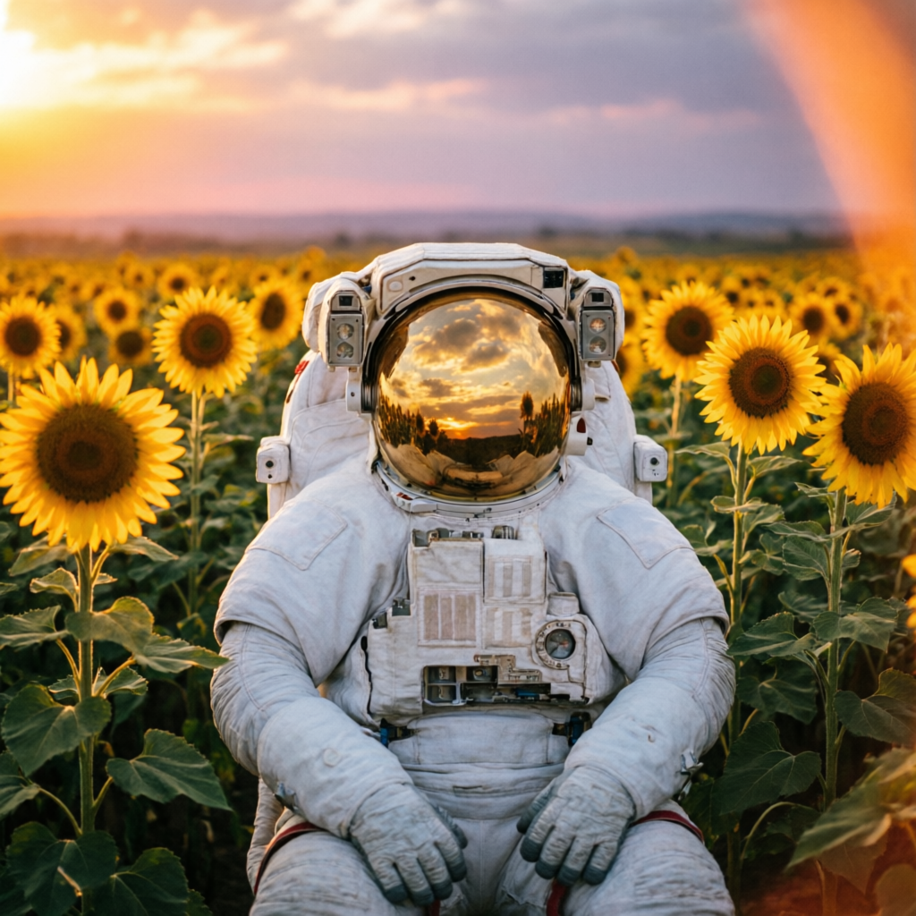 astronaut in sunflowers