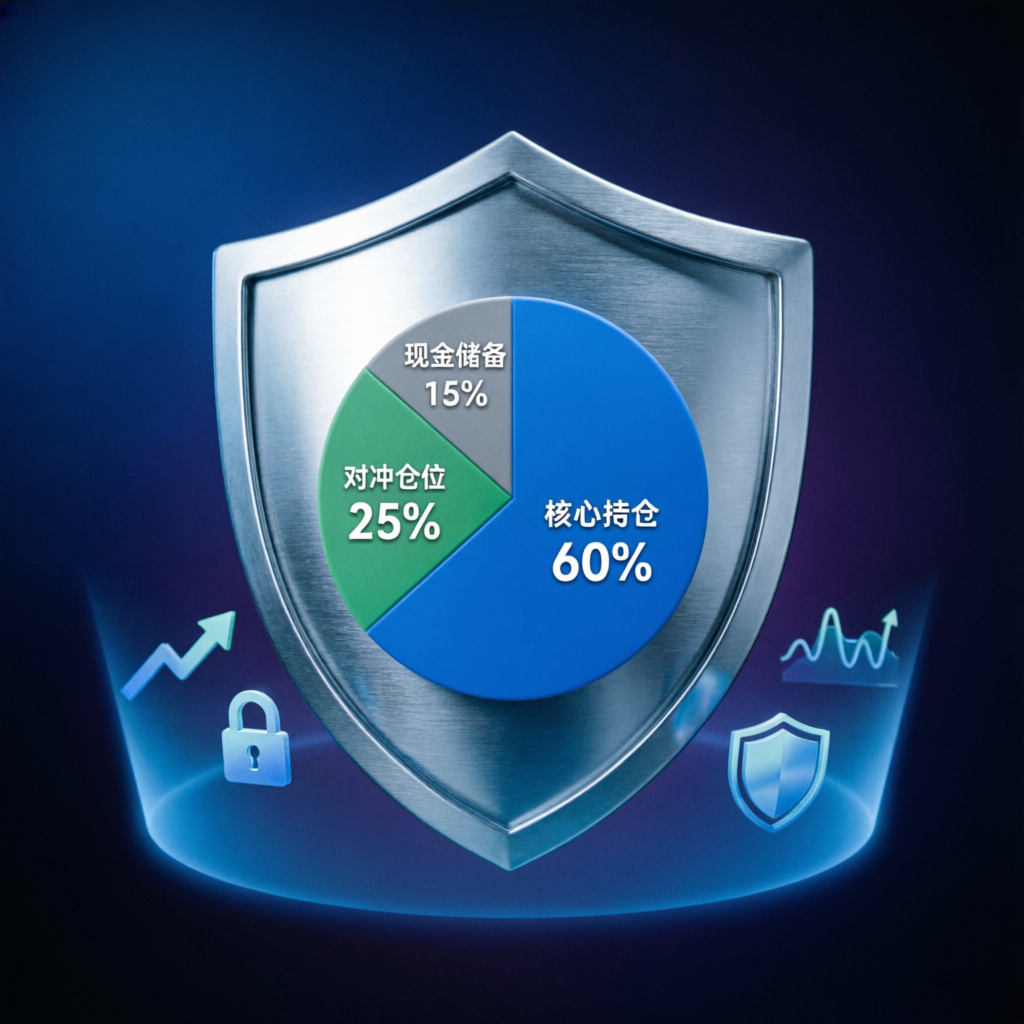 Risk management shield visualization protecting trading capital with position sizing