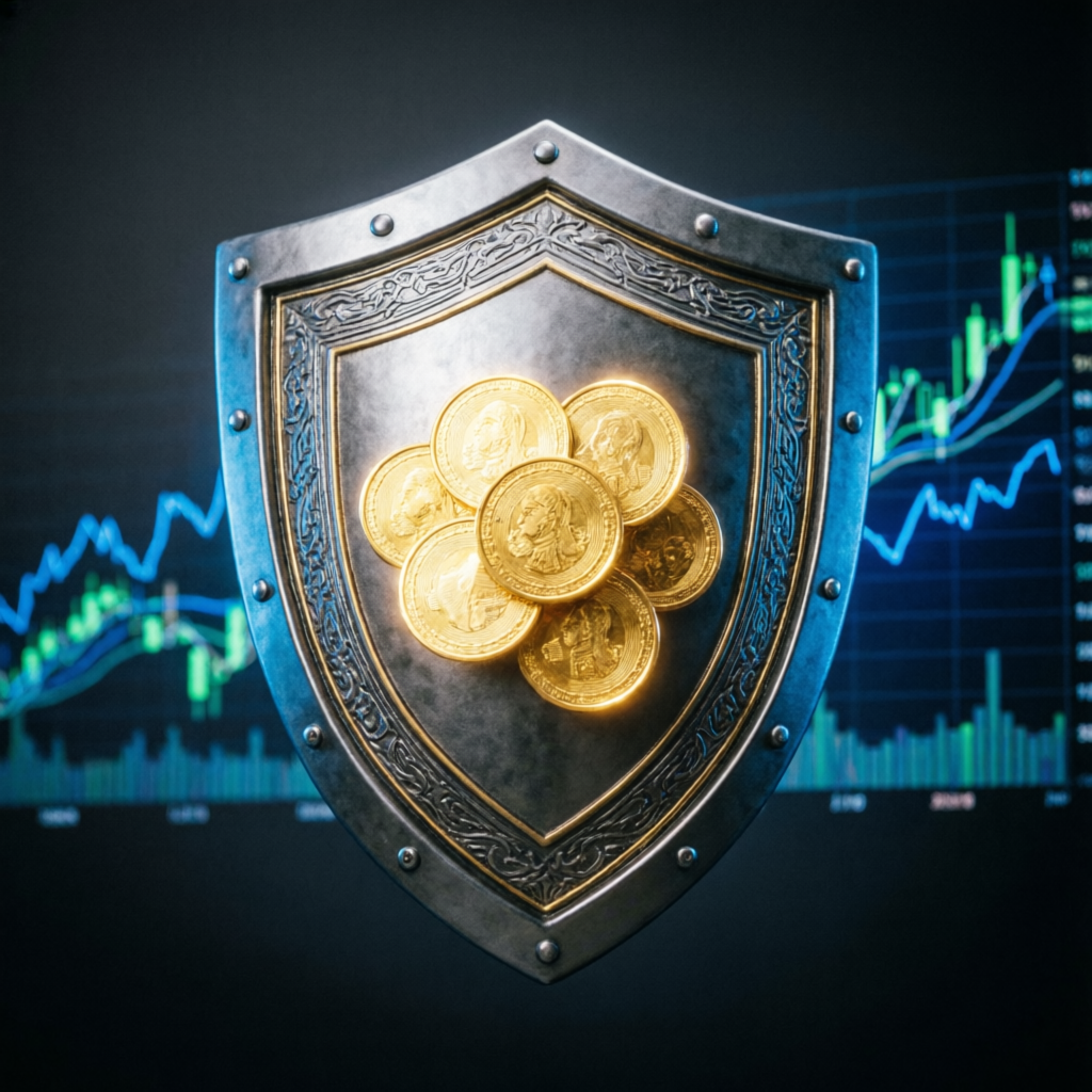 Risk management shield protecting trading capital