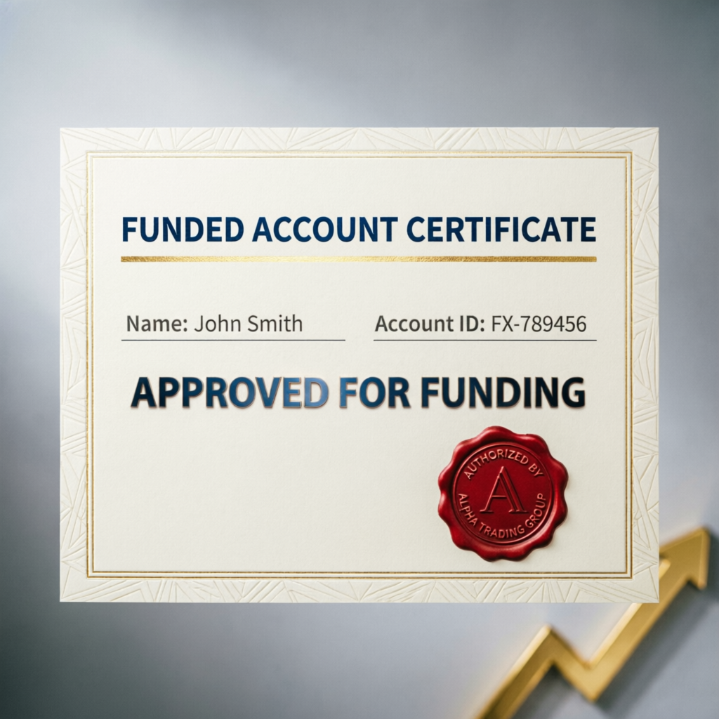 Funded account certificate approved for funding with official seal from PFM Capitals