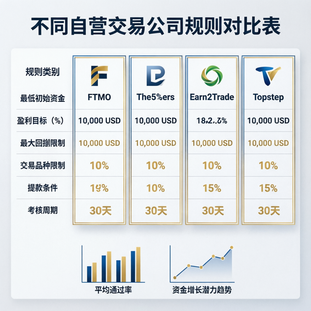 Prop firm comparison chart showing different trading rules and conditions for scalpers