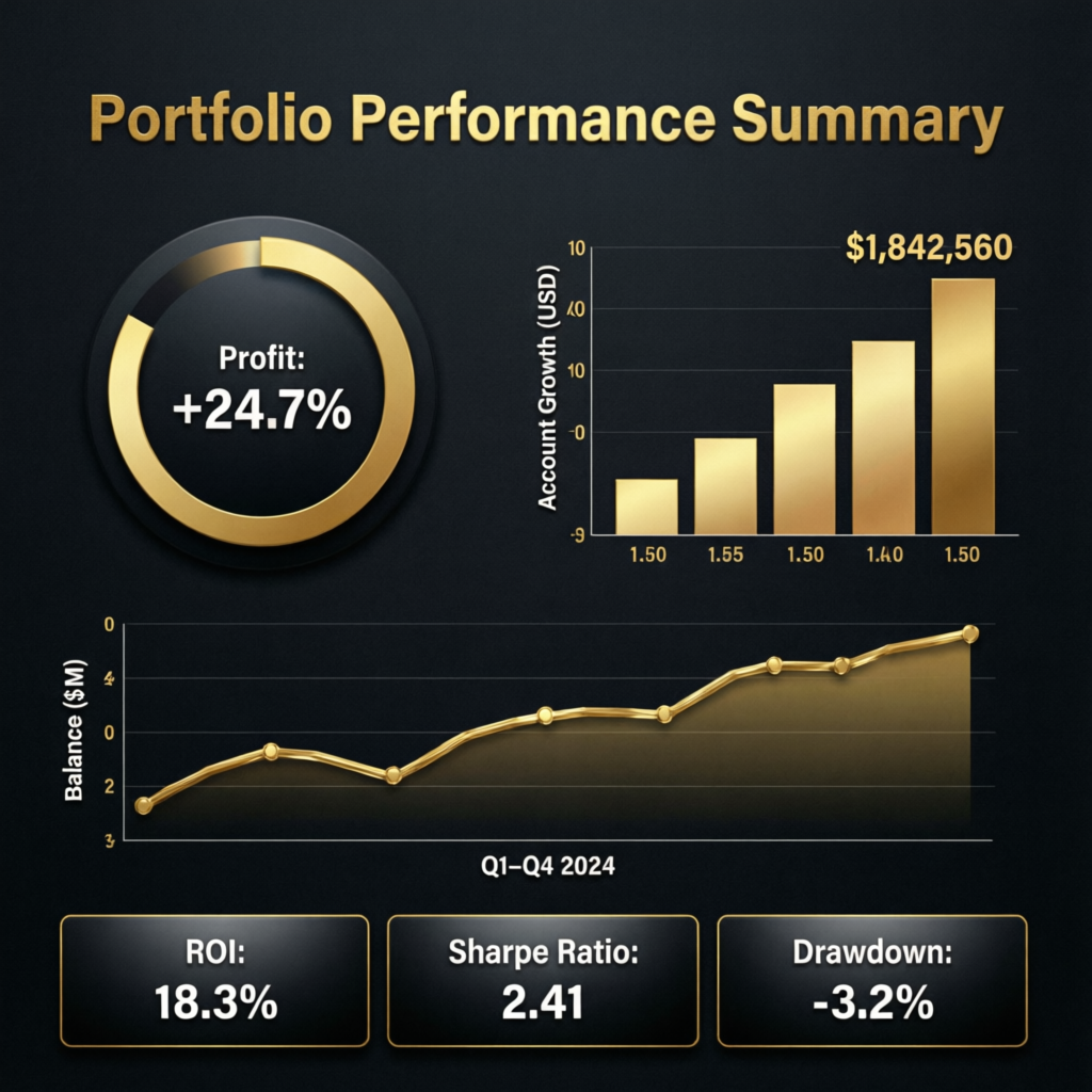 Portfolio performance summary showing profit growth