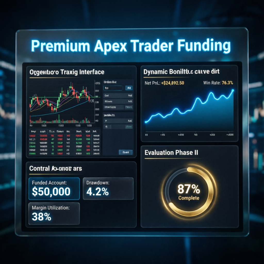 Apex Trader Funding dashboard showing evaluation progress and account metrics