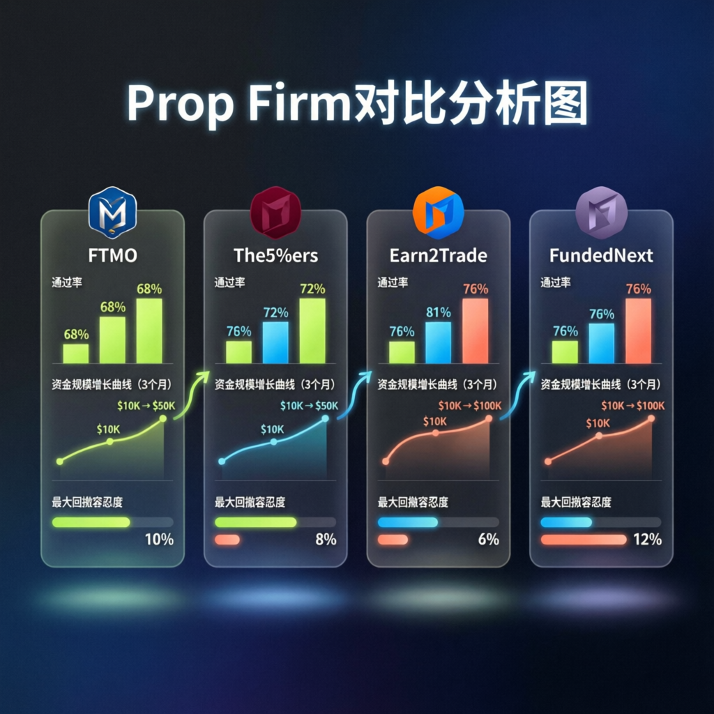 Prop firm comparison analysis showing different platforms