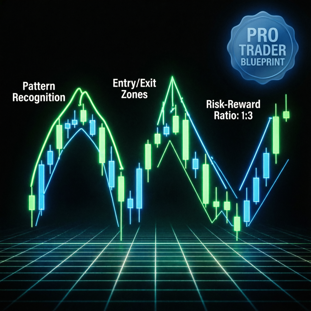 Professional trading strategy blueprint with candlestick charts