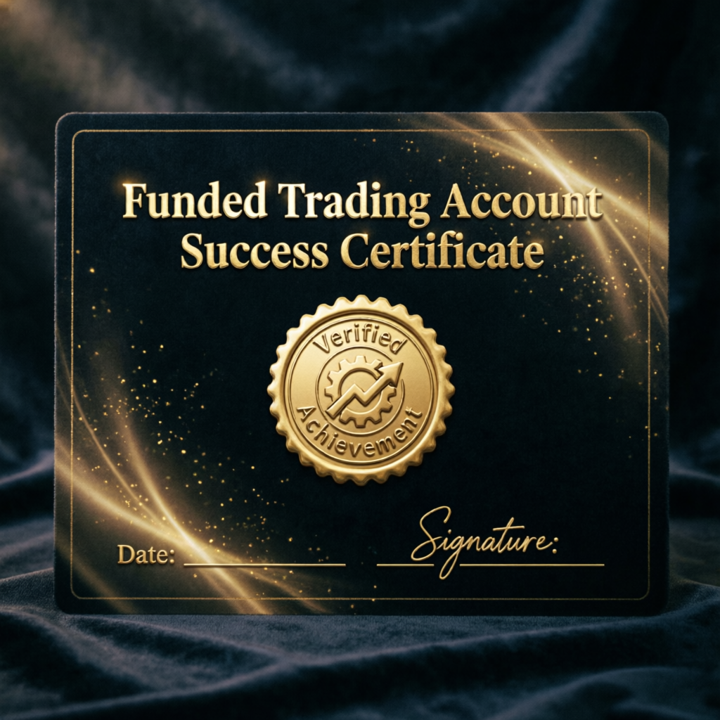 Funded Trading Account Success Certificate with golden seal