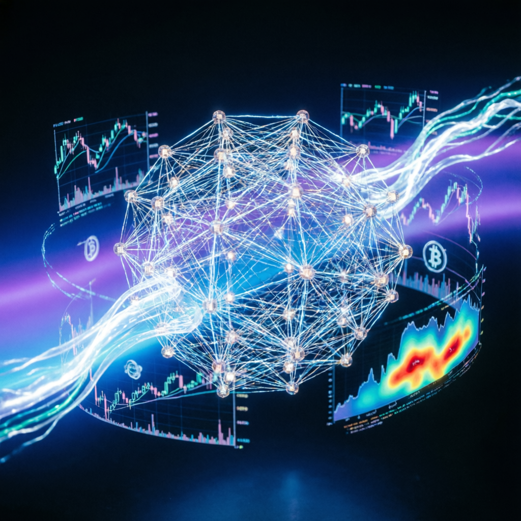 Advanced AI trading algorithm visualization with neural network