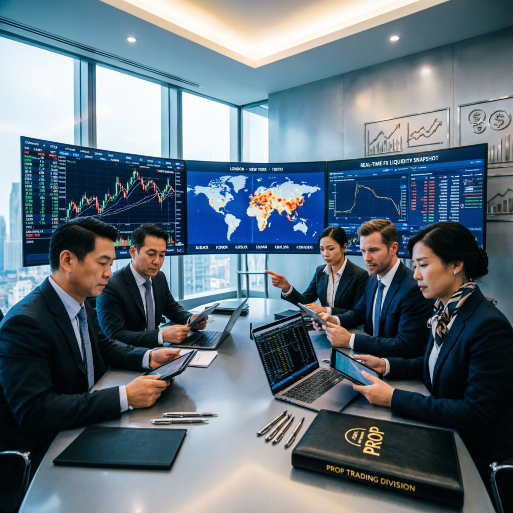 Professional prop trading team at PFM Capitals analyzing market data