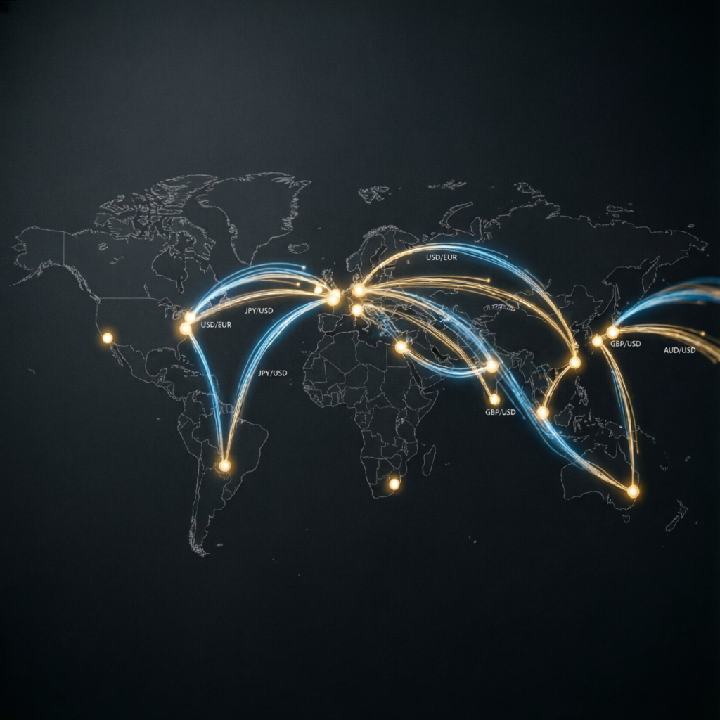 Global forex market showing worldwide prop firm passing service coverage