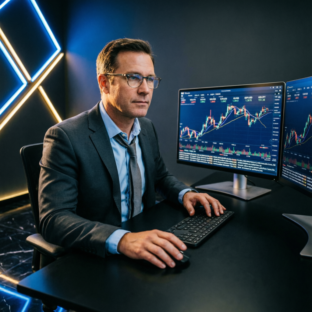 Professional forex trader using prop firm passing service for funded account management
