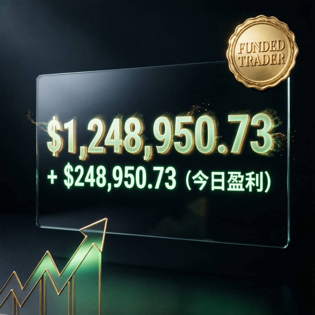 Funded trader success with large account balance and profit display