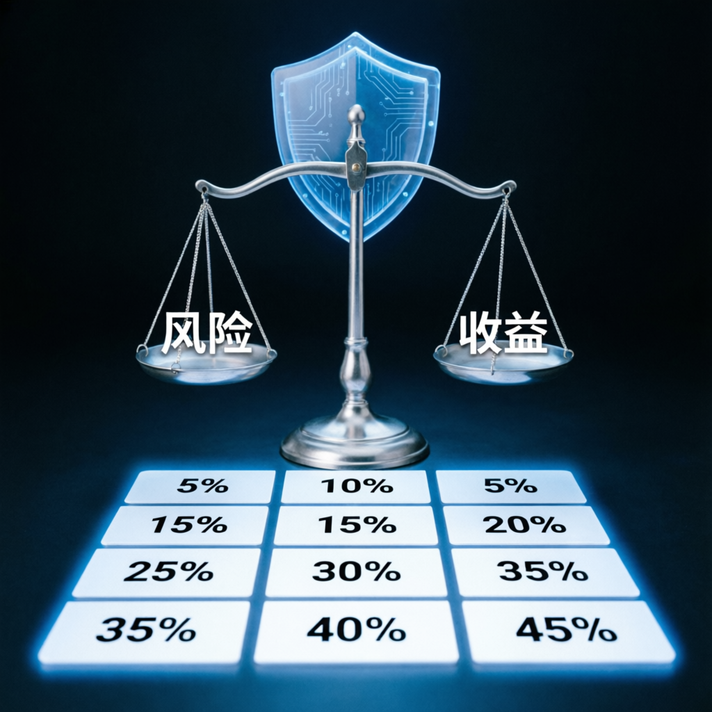 Risk management visualization with balanced scales and protective shield - PFM Capitals risk management for funded accounts